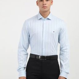 Tommy Hilfiger Blue Cotton Slim Fit Striped Shirt-image-84