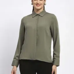 MADAME Green Plain Shirt-image-22