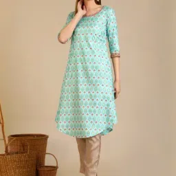 Aurelia Blue Regular Fit Floral Print Kurtas-picture-17