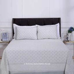 Shahenaz Grey 120 TC Cotton Gayatri Infinity Flower Luxury Double Bedsheet with 2 Pillow Covers-36