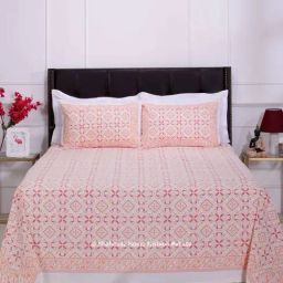 Shahenaz Orange & Pink 120 TC Cotton Gayatri Mosaic Luxury Double Bedsheet with 2 Pillow Covers-image-74
