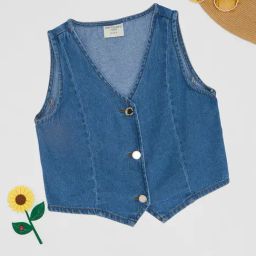 Pantaloons Junior Girls Blue Vest-image-3