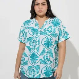Gia by Westside Aqua Botanical Pattern Blouse-image-61