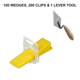 FLAMINGO ENTERPRISE Tile Leveling System Kit 100 Wedge and 200 Clips 4 mm With Spacers Lever Non-Magnetic Yellow & White 5 cm Length, FM-504 image 2