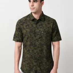 Peter England Green Cotton Slim Fit Printed Shirt-picture-7