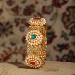 Zaveri Pearls Pink Green Stones & Pearls Embellished Flexible Ethnic Bangle Style Kada-ZPFK17132-21