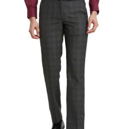 Park Avenue Green Regular Fit Checks Trousers-picture-11