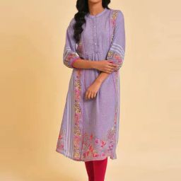 W Purple Printed A Line Kurta-image-24