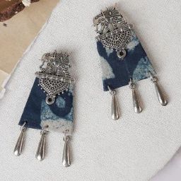 Teejh Ethnic Vaani Indigo Blue Fabric Dangler Earring-picture-0