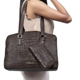 Hidesign Freedom Brown Textured Medium Tote Handbag With Pouch-40