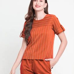 Zink London Brown Striped Top-image-98