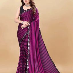 Rangita Magenta & Black Striped Saree With Blouse-image-2