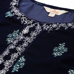 Anouk Ethnic Print Velvet-Finish Regular Kurti with Trouser image 2