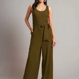 Brinns Olive Cotton Regular Fit Jumpsuit-32