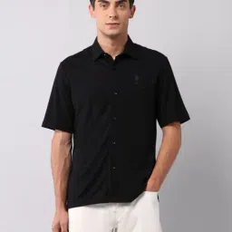 U.S. Polo Assn. Denim Co. Black Cotton Relaxed Fit Self Pattern Shirt-image-7
