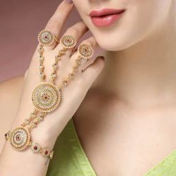NVR Women's Gold-Plated CZ Stone-Studded Handcrafted Ring Bracelet-36