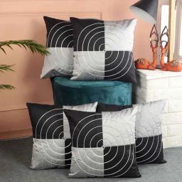 MFD HOME Furnishing Black & Silver Polyester Cushion Cover - Set of 5-image-71