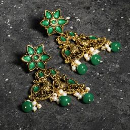 Fida Meenakari Green Dangler Earrings-29
