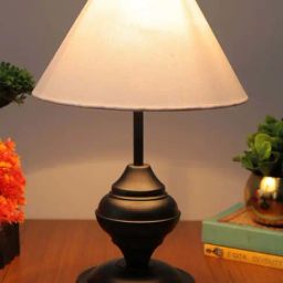 Homesake Beige & Black Metal Cone-Shaped Table Lamp With Fabric Shade-17