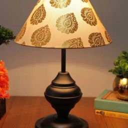 Homesake Golden & Black Metal Urn-Shaped Table Lamp With Fabric Shade-18