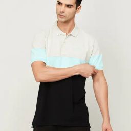 KAPPA Black Cotton Regular Fit Colour- Block Sports Polo-image-46
