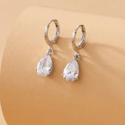 OOMPH Silver Tone White Teardrop Cubic Zirconia Office-Wear Fashion Drop Earrings for Women-image-40