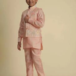 Pro-Ethic Style Developer Boys Peach Sequence Full Sleeves Kurta Sets image 5