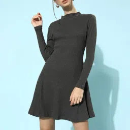 KASSUALLY Grey Cotton Textured A Line Dress-image-52
