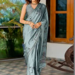 Mirchi Fashion Blue Chiffon Others Saree With Unstitched Blouse-picture-11