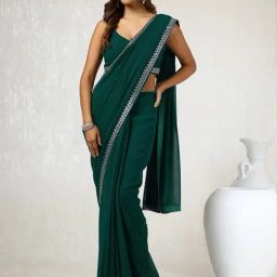 Soch Green Embellished Saree With Unstitched Blouse-image-62