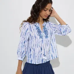 Bombay Paisley by Westside Blue Tie-Dye Patterned Cotton Top-picture-21
