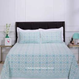 Shahenaz Turquoise 120 TC Cotton Gayatri Mosaic Luxury Double Bedsheet with 2 Pillow Covers-picture-43
