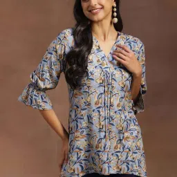 Libas Blue Printed A Line Short Kurti-image-71