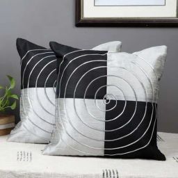 MFD HOME Furnishing Black & Silver Polyester Cushion Cover - Set of 2-13