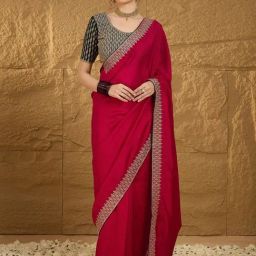 Saree Mall Pink Embroidered Sarees With Unstitched Blouse-image-65