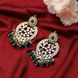 Aatmana Green Gold-Plated stone Studded & Beadded Classic Dangler Earrings for Women-19