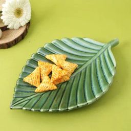 Aapno Rajasthan Green Ceramic Leaf Platter-44