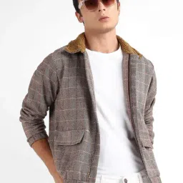 Campus Sutra Light Brown Cotton Regular Fit Checks Jacket-picture-17