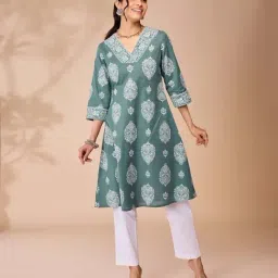 Daali Green Cotton Regular Fit Printed Kurta-image-58