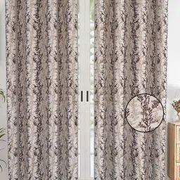 AJISH Brown & White Set of 2 Floral Door Curtain-26
