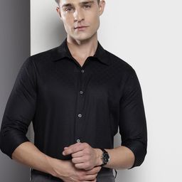The Indian Garage Co. X Luxe Slim Fit Geometric Self Designed Formal Shirt-image-41