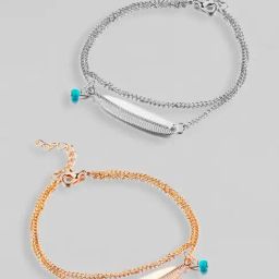 OOMPH Gold & Silver-Tone Bohemian Leaf Stylish Latest Anklet for Women - Set of 2-21