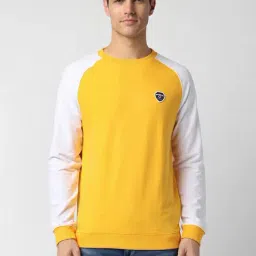 Peter England University Yellow Slim Fit Colour Block Sweatshirt-image-83