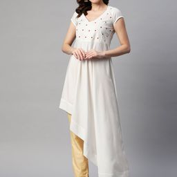 MBE Women Geometric Embroidered Sweetheart Neck Thread Work Crepe Kurta-image-10