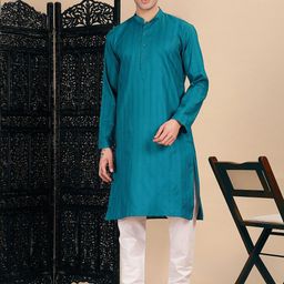 House of Pataudi Men Textured Pure Cotton Straight Kurta-image-66