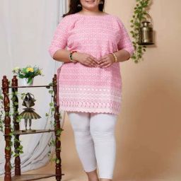 Miravan Pink Cotton Embroidered Straight Kurti-image-76