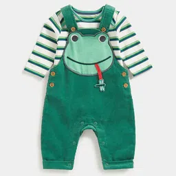 mothercare Infants Boys Playful Frog Printed Dungaree With T-Shirt-image-10