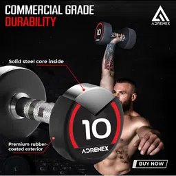 ADRENEX Set Of 2 Round Fixed Weight Dumbbell - 10 kg Each image 5