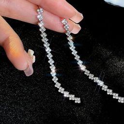 Estailo fashion Silver-Plated Artificial Stones Studded Contemporary Drop Earrings-image-61
