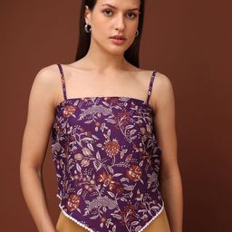 OBSHIVKA Women Floral Printed Lace Inserts Shoulder Straps Cotton Top-picture-33